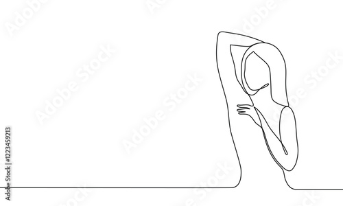 Line art banner of beautiful woman. Laser hair removal, beauty sphere. Self care. Continuous contour line. Vector illustration