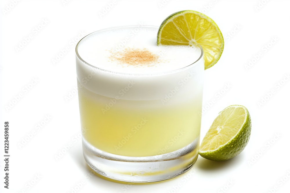 Pisco sour cocktail isolated on white background. Traditional peruvian cocktail Pisco sour cocktail isolated on white background. Traditional peruvian cocktail