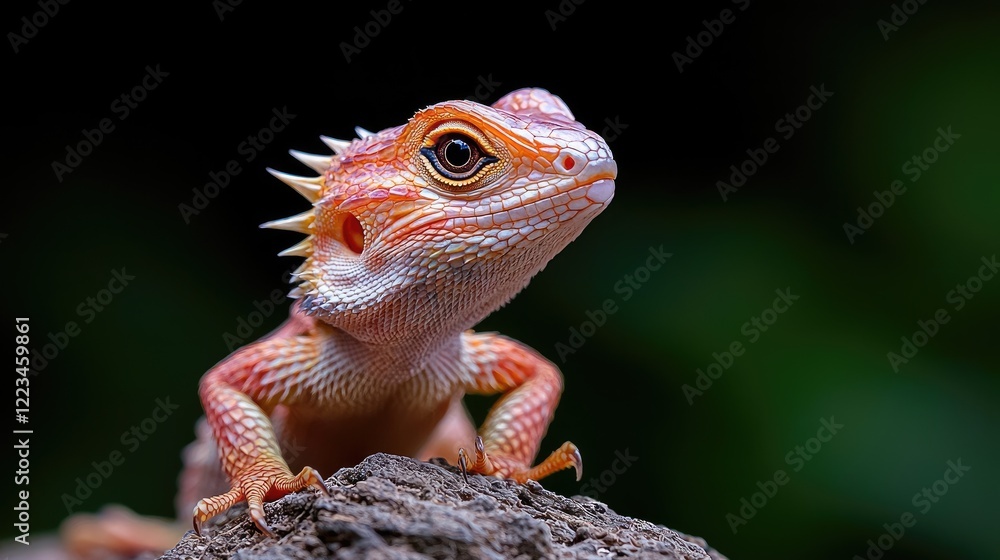 Orange Bearded Dragon Lizard Portrait, Jungle Background, Reptile Pet Orange Bearded Dragon Lizard Portrait, Jungle Background, Reptile Pet