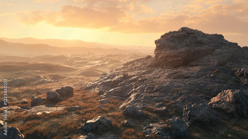 Golden Sunset Over Rocky Mountain Landscape Golden Sunset Over Rocky Mountain Landscape
