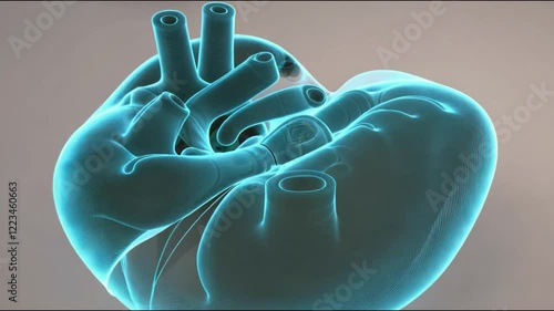 Beating healthy human heart x-ray 3D render video loop motion background, concept for anatomy school education