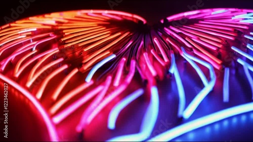 Neon lights heart love. Neon looped animation for music videos and fluid background. Neon lights heart love.