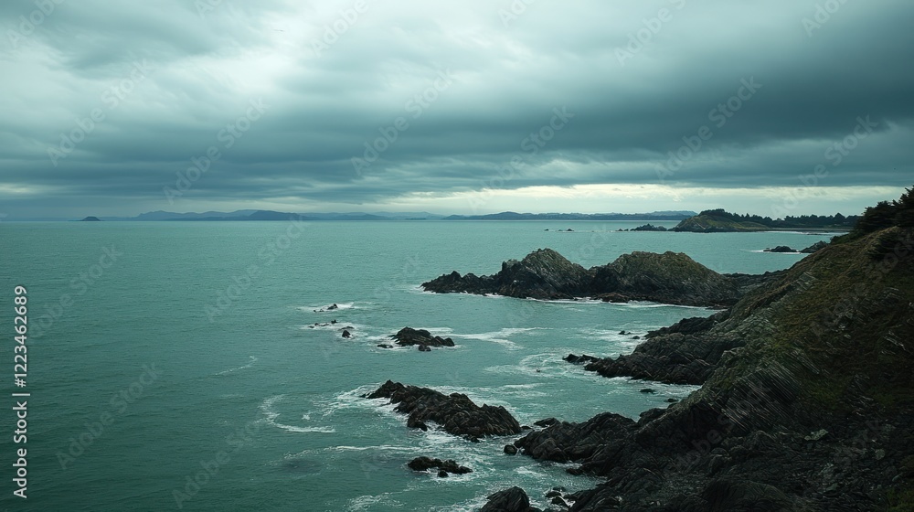 Obraz premium Dramatic Coastal Scene Under a Cloudy Sky