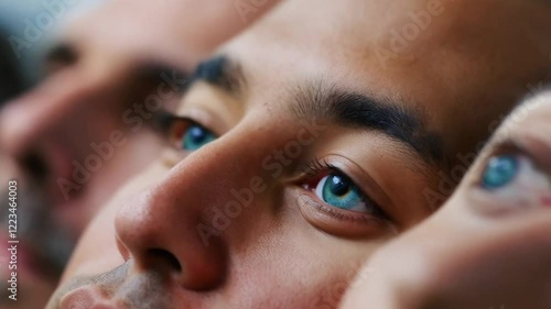 Closeup sequence of different eyes from people around the world looking at the camera - different multicultural human eye
