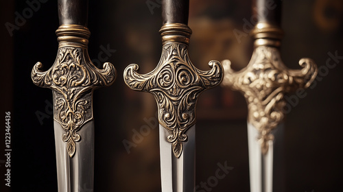 Collection of Ornate Daggers with Decorative Hilts – Intricate Historical Weaponry Showcasing Craftsmanship and Elegance photo