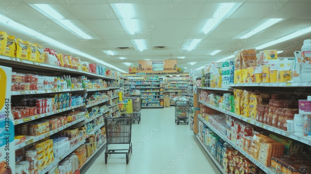 Grocery Store Aisles Filled With Various Food Items Grocery Store Aisles Filled With Various Food Items
