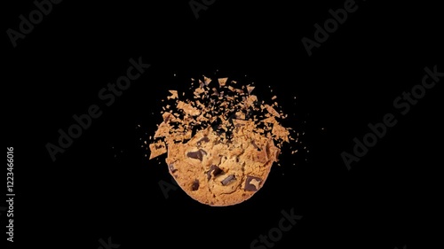 Chocolate Chip Cookie Breaking Animation with Transparent Background