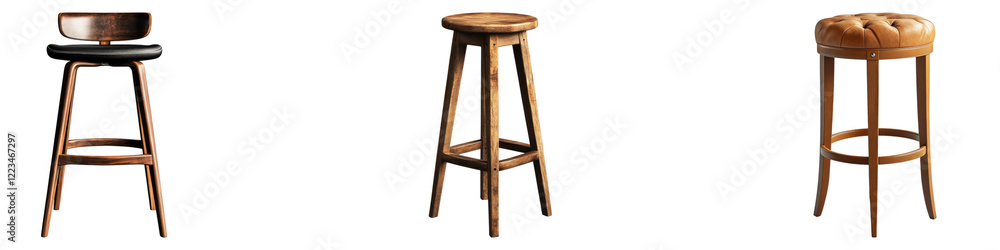 Tall bar stool isolated on transparent background, PNG, Set of Tall bar stool isolated on transparent background, PNG, Set of