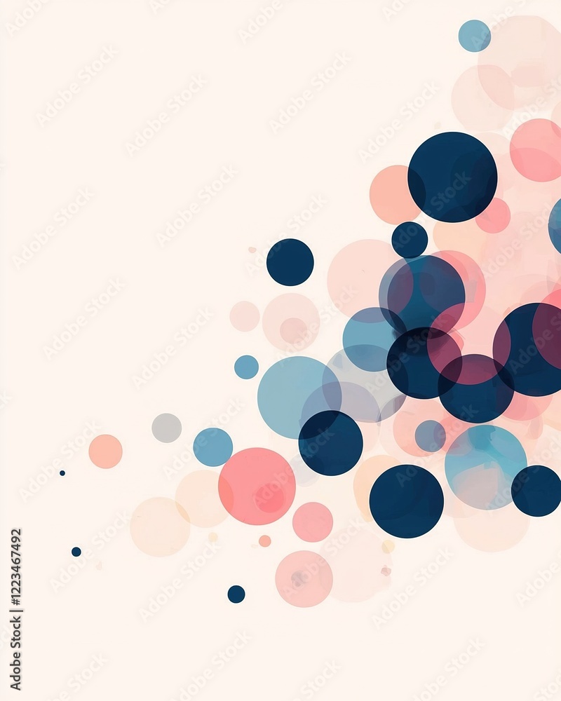 Fototapeta premium A vibrant composition of overlapping circles in pastel and dark hues, creating a playful and modern abstract design against a light background.