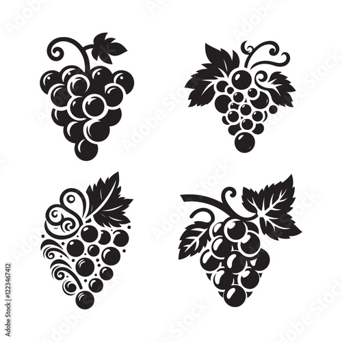 Versatile Grapes Silhouette Vectors for Food and Drink Themes photo