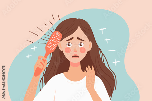 Woman Discovering Hair Loss on Hairbrush with Concerned Expression