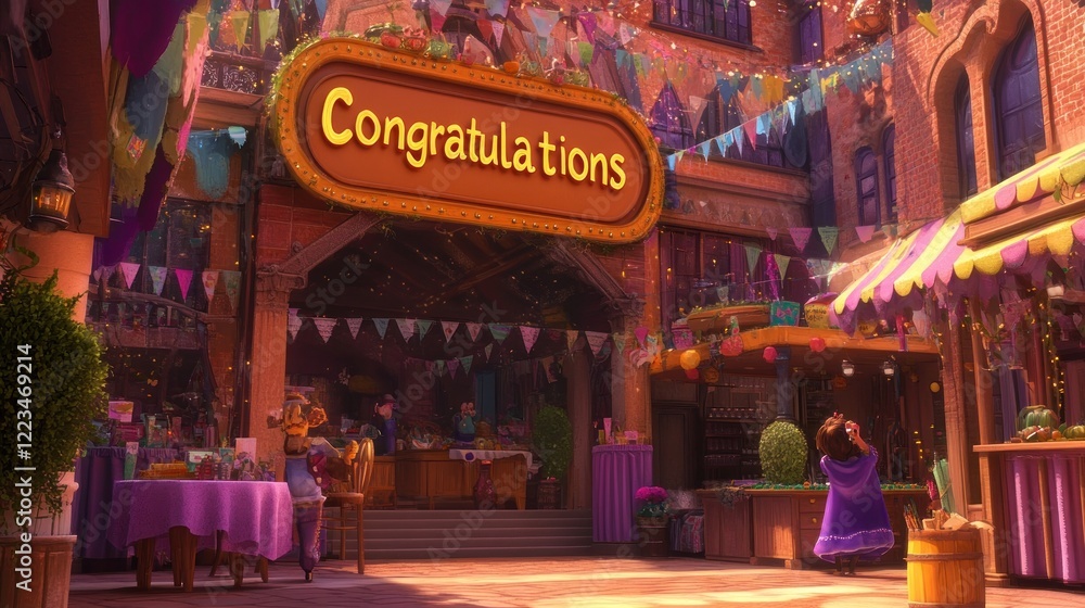 Fototapeta premium Festive Market Street Celebrates Congratulations