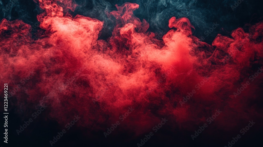 Fototapeta premium Red & blue smoke swirls, dark background, studio shot, design element