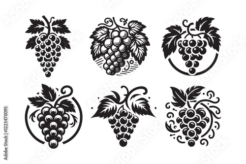 Versatile Grapes Silhouette Vectors for Food and Drink Themes