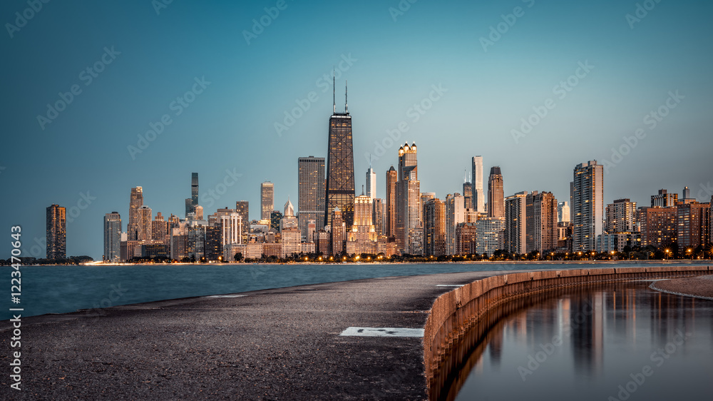 Naklejka premium the skyline of chicago at night