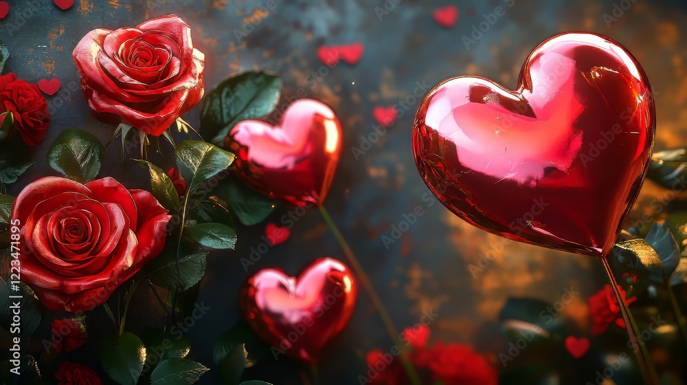 Red roses and hearts for Valentine's Day Red roses and hearts for Valentine's Day