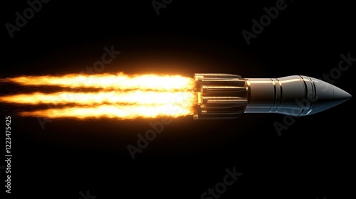 Rocket launch, fiery trail, dark space, speed, future tech photo