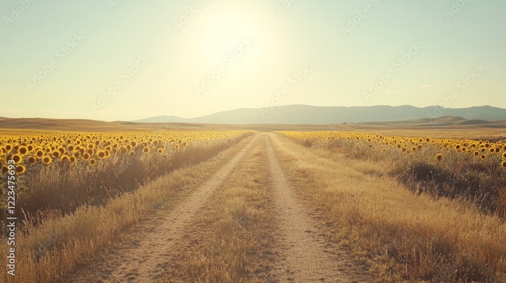 Sunlit Path Through a Field of Sunflowers Sunlit Path Through a Field of Sunflowers