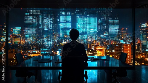 Wallpaper Mural Night Cityscape: A Silhouette of Contemplation Torontodigital.ca