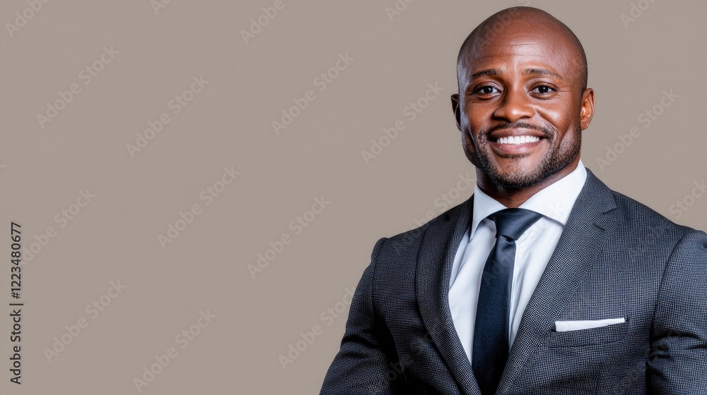 Smiling businessman portrait, studio shot, neutral background, corporate headshot