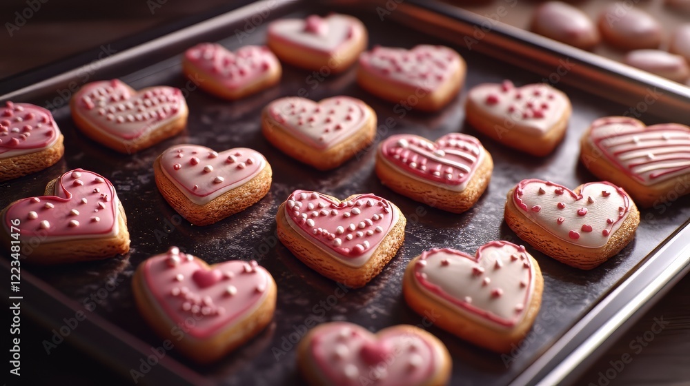 Heart-shaped cookies, freshly baked Heart-shaped cookies, freshly baked