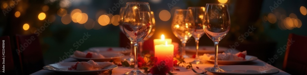 Sparkling candlelight dinner, romantic setting, romance, table Sparkling candlelight dinner, romantic setting, romance, table