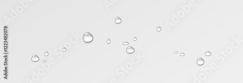 Realistic water drops on a transparent background, condensation on the surface with light reflection and shadow, vector, png, 3D effect.