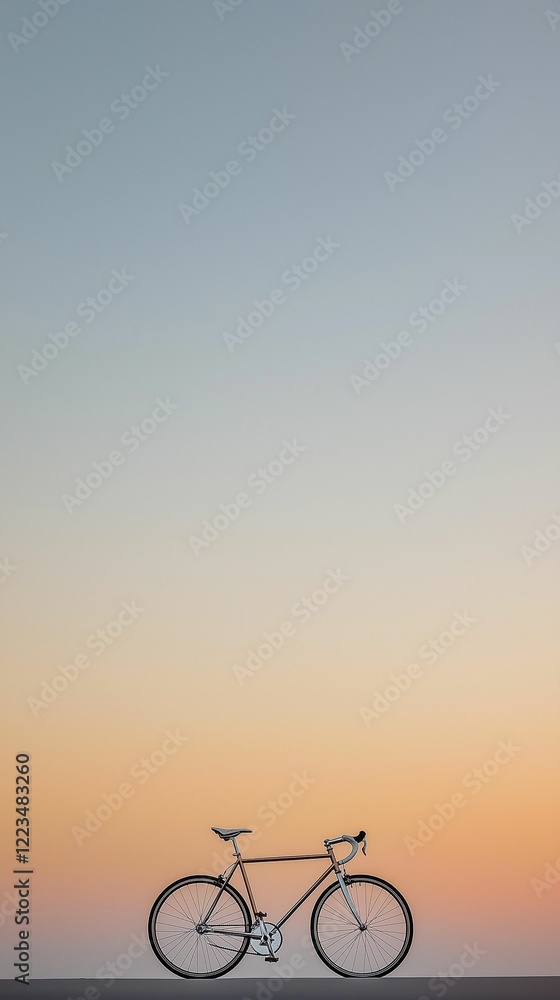 Obraz premium A lone bicycle frame against a clear sky, only the outline of the bike visible with a soft gradient background, emphasizing simplicity