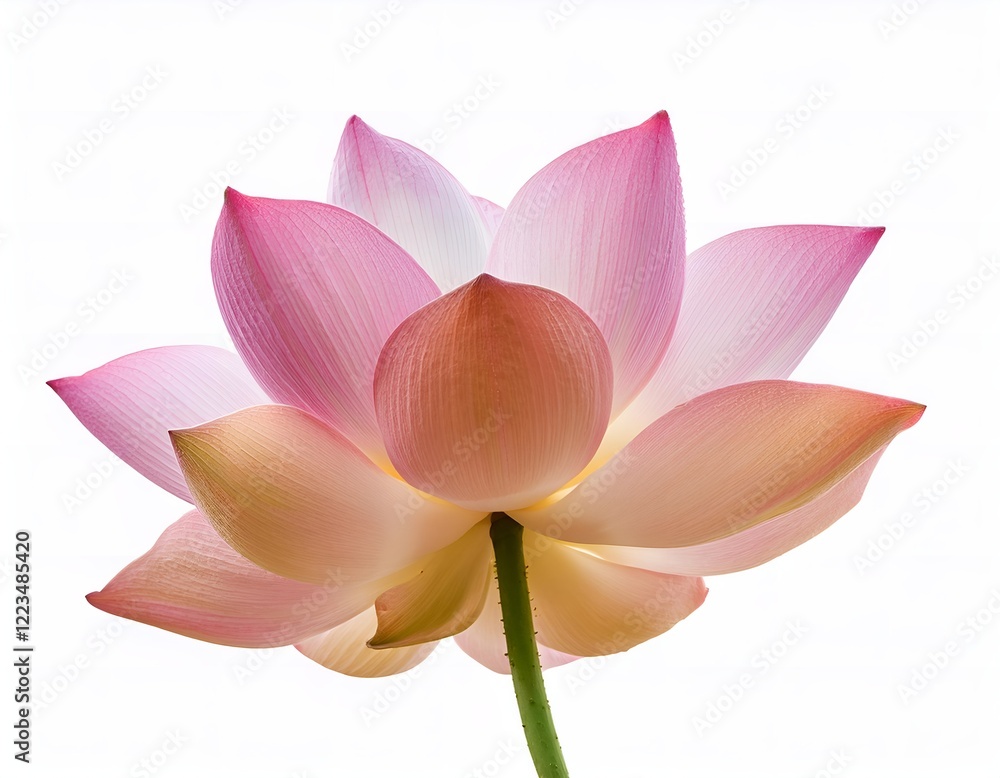 Fototapeta premium Lotus flower isolated on white background. Elegant and symbolic, perfect for spiritual, wellness, or nature-themed projects. Clean, professional presentation for commercial use