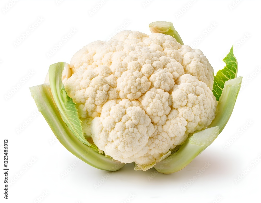 One cauliflower isolated on white background. Fresh and natural, perfect for food blogs, recipes, or healthy eating themes. Clean, professional presentation for commercial use One cauliflower isolated on white background. Fresh and natural, perfect for food blogs, recipes, or healthy eating themes. Clean, professional presentation for commercial use