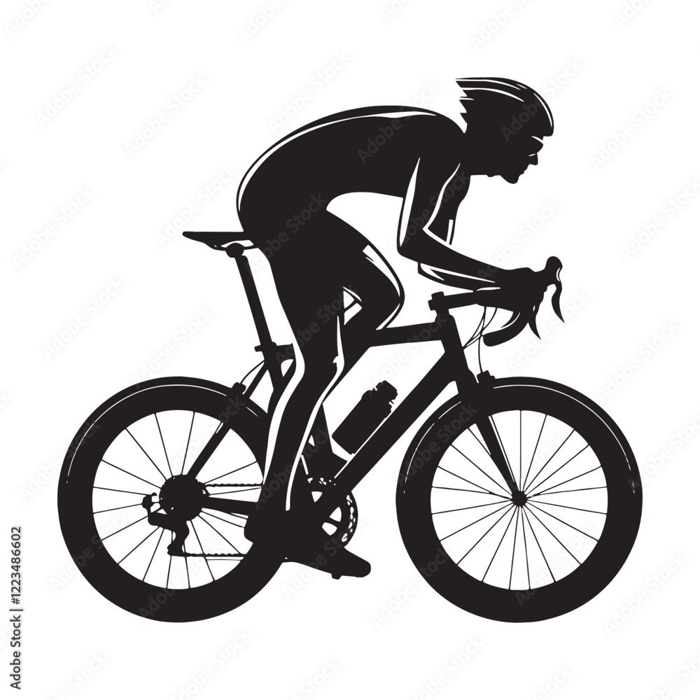 Obraz premium Silhouette of a person cycling for environmental and fitness themes - person cycling silhouette - person cycling vector - person cycling illustration - cycling silhouette - cycling vector