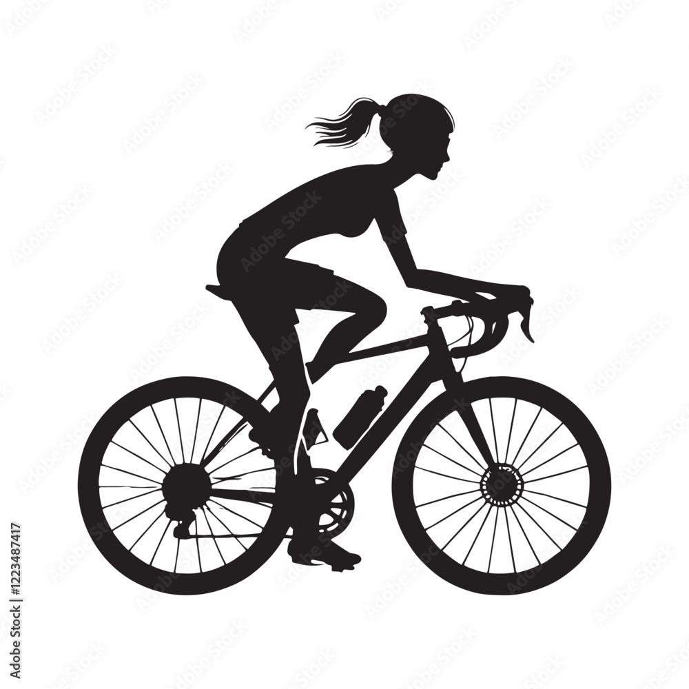 Obraz premium Silhouette of a person cycling on a road for active lifestyle projects - person cycling silhouette - person cycling vector - person cycling illustration - cycling silhouette - cycling vector 