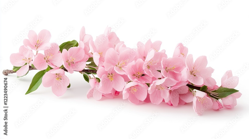 Pink crabapple blossoms branch, spring flowers, isolated white background, floral design Pink crabapple blossoms branch, spring flowers, isolated white background, floral design