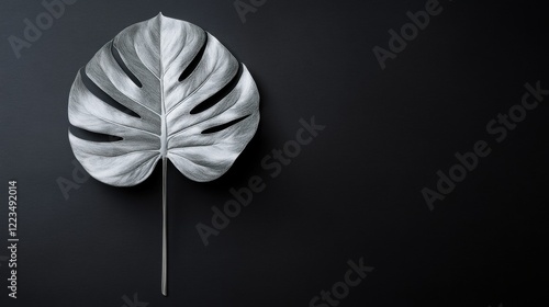 Wallpaper Mural Silver Monstera Leaf on Black Background Torontodigital.ca