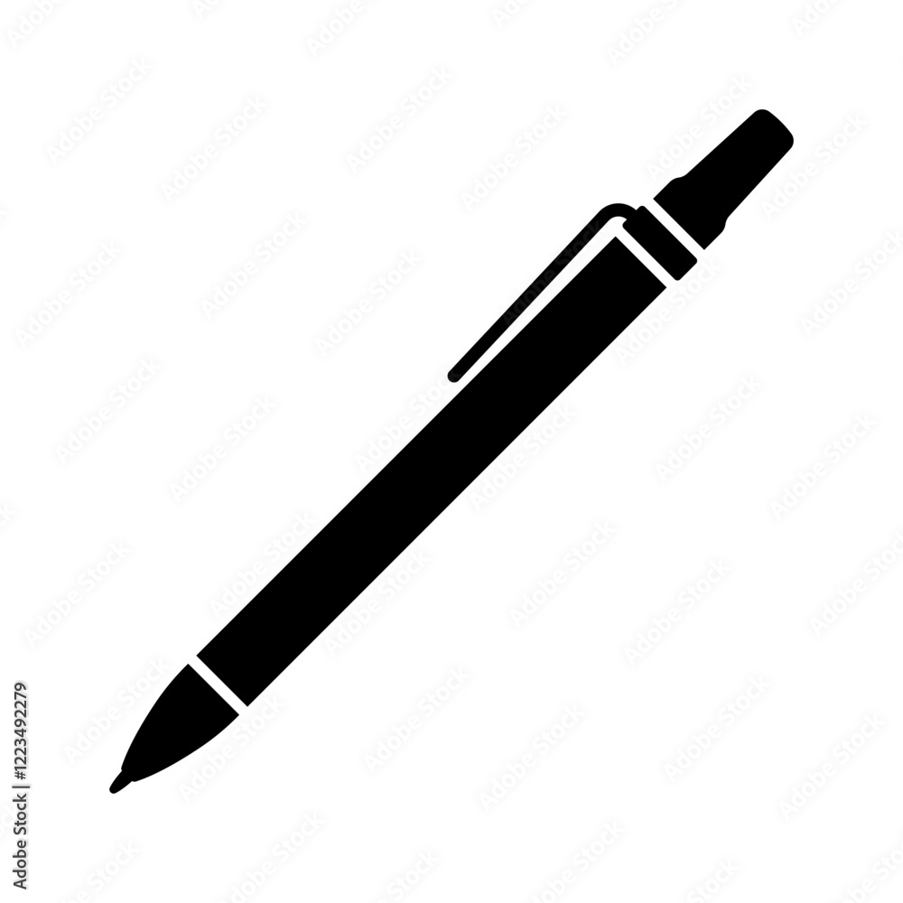 Pen for writing icon. Black silhouette. Front side view. Vector simple flat graphic illustration. Isolated object on white background. Isolate. Pen for writing icon. Black silhouette. Front side view. Vector simple flat graphic illustration. Isolated object on white background. Isolate.