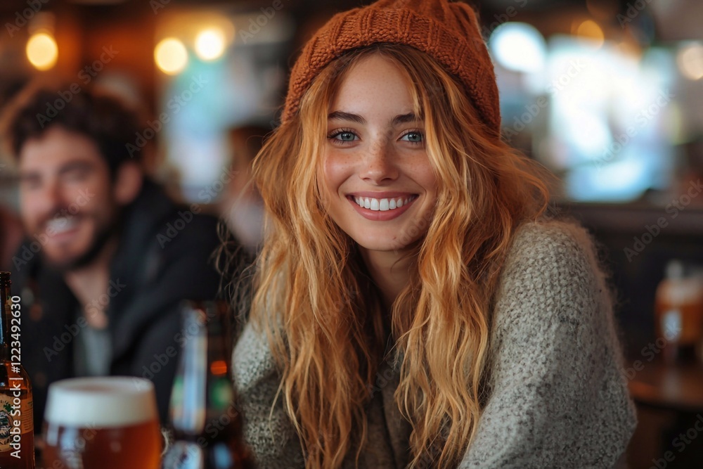 A group of friends in a pub celebrating St. Patrick's Day, drinking beer and laughing together at the table. A group of friends in a pub celebrating St. Patrick's Day, drinking beer and laughing together at the table.