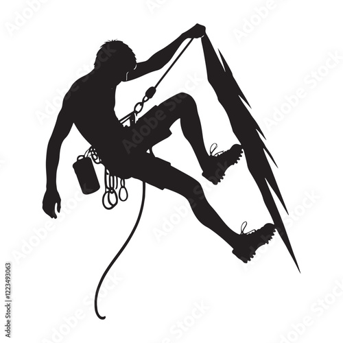 Silhouette of a person climbing a peak for mountaineering designs - person climbing silhouette - person climbing vector - person climbing illustration - climb silhouette - climber vector
