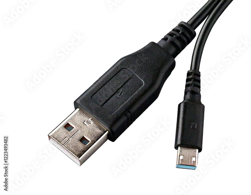 USB cable, high-quality PNG image, isolated on transparent white background, ideal for digital use, clear visibility, versatile, can be used for design, graphics, web content, editing, and technical p photo