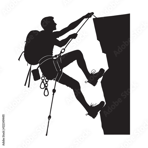 Silhouette of a person climbing for challenge-themed art - person climbing silhouette - person climbing vector - person climbing illustration - climb silhouette - climber vector
