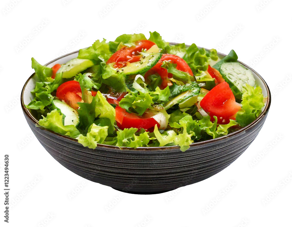 A fresh, colorful bowl of healthy salad featuring vibrant greens, juicy tomatoes, crunchy cucumbers, and crisp lettuce, isolated on transparent white background in PNG format for digital design.
A fresh, colorful bowl of healthy salad featuring vibrant greens, juicy tomatoes, crunchy cucumbers, and crisp lettuce, isolated on transparent white background in PNG format for digital design.
