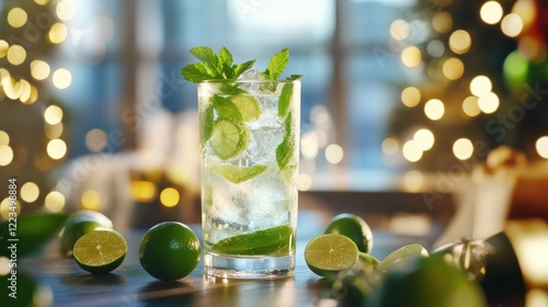 Refreshing Mojito Cocktail Festive Christmas Setting photo