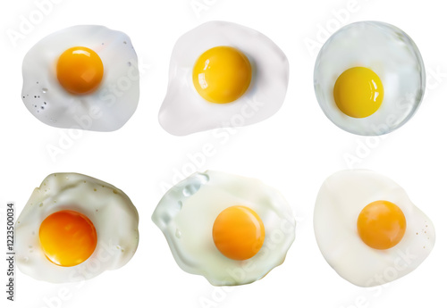 Collection of realistic fried eggs on white background. 3d fried eggs