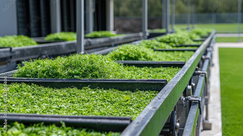 Hydroponic greens growing in trays outdoors Hydroponic greens growing in trays outdoors