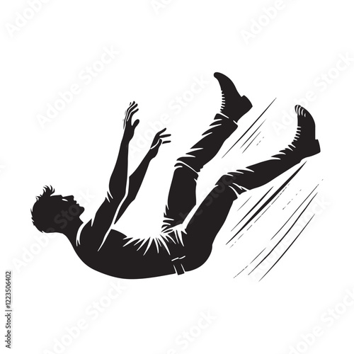Depiction of a person falling through the air in silhouette - falling person silhouette - falling person vector - falling person illustration - falling silhouette - falling vector

