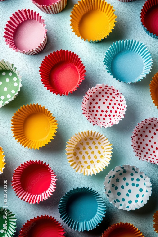 Colorful cupcake liners arranged in a pattern Colorful cupcake liners arranged in a pattern