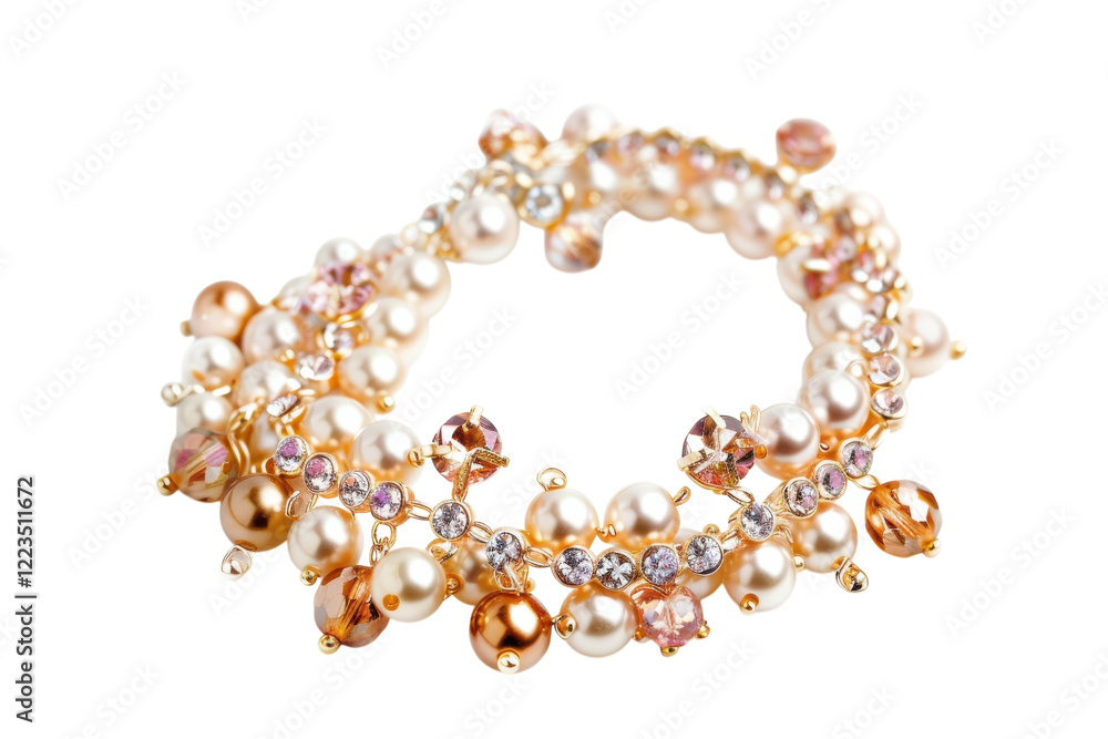 A stunning arrangement of pearls and crystals shimmering elegantly on a soft white background isolated on transparent background A stunning arrangement of pearls and crystals shimmering elegantly on a soft white background isolated on transparent background