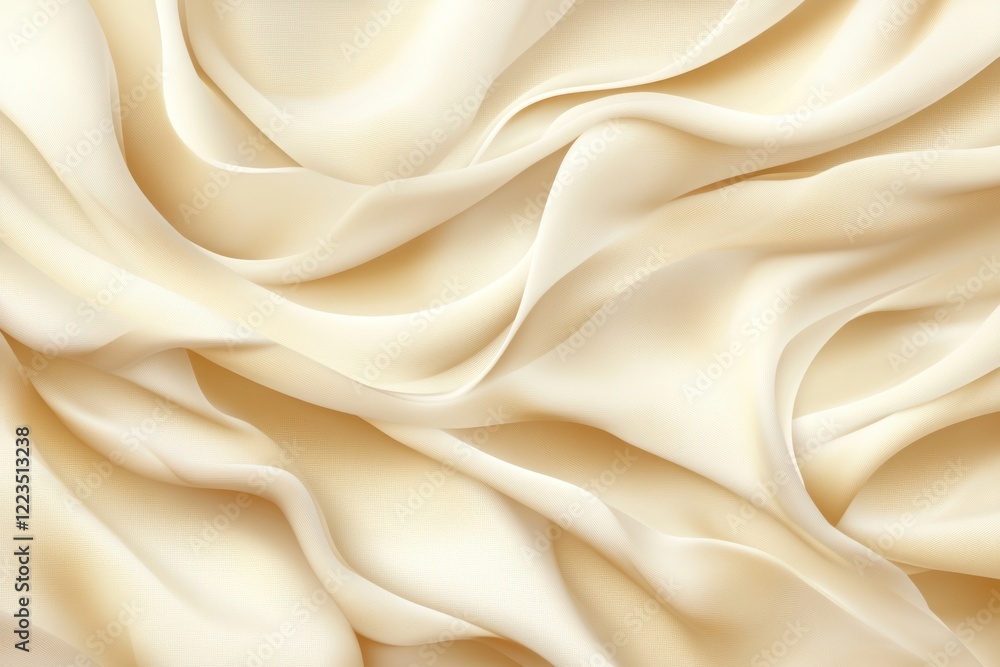 Fototapeta premium Creamy silk fabric drapes, soft folds, studio background, textile design
