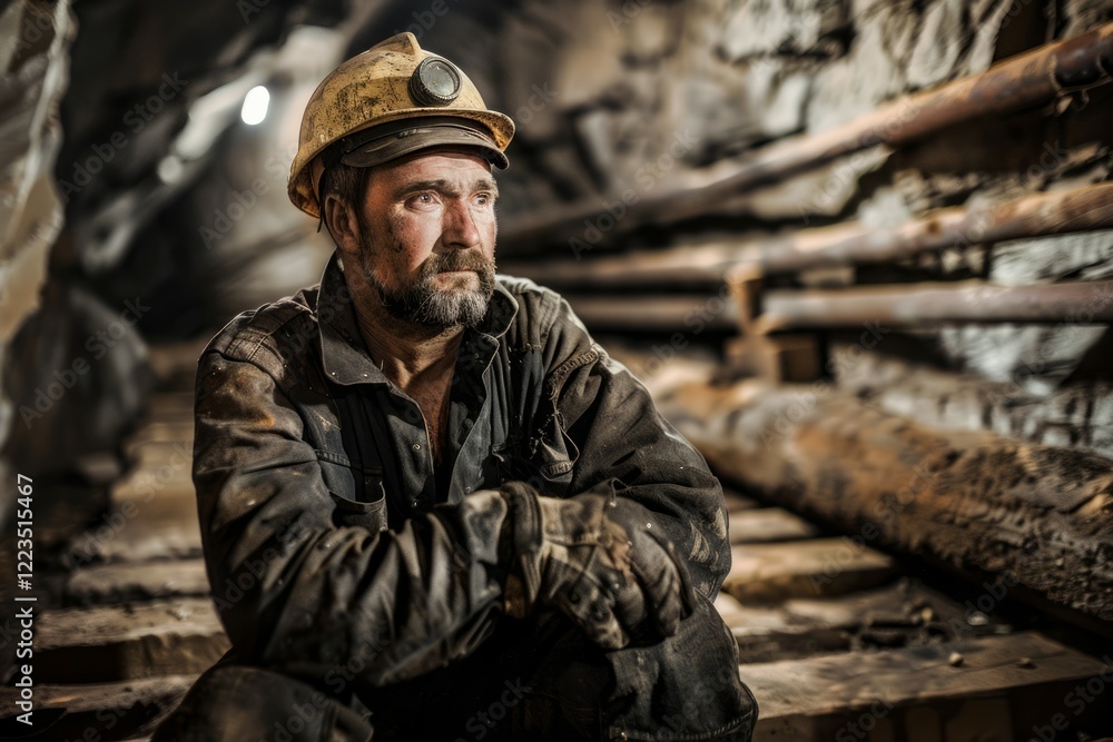 Miner in the mine. Well-uniformed miner inside dark mine. Neural network ai generated Miner in the mine. Well-uniformed miner inside dark mine. Neural network ai generated
