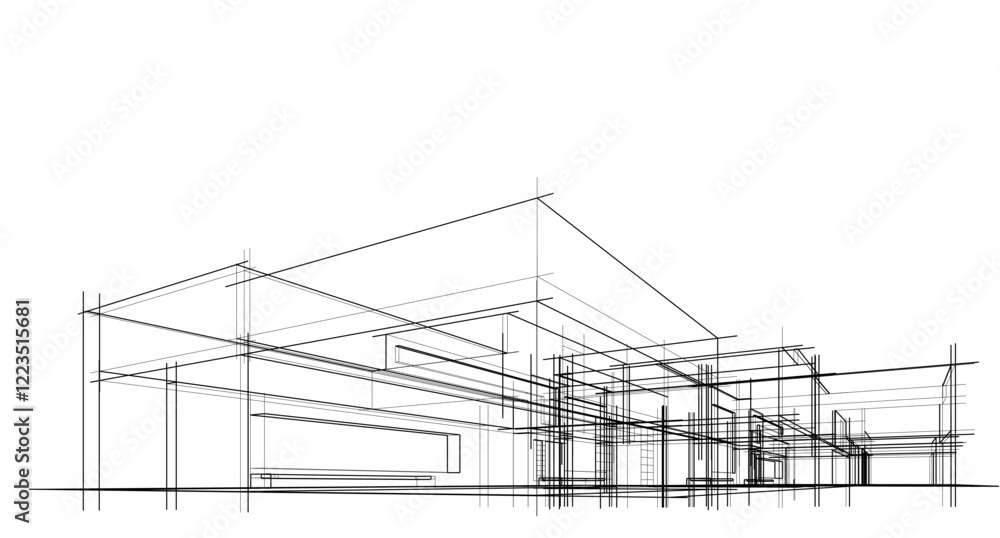 Linear view of house architectural concept vector illustration Linear view of house architectural concept vector illustration
