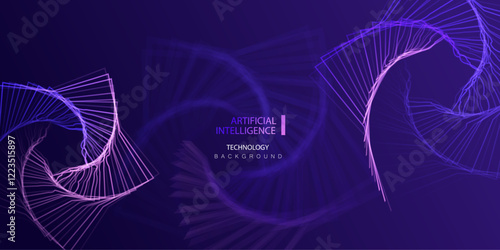 Chemical banner vector. DNA genome waves, future connect innovation design. Science biology chromosome molecule background. Technology ai genetic code particles dots banner.